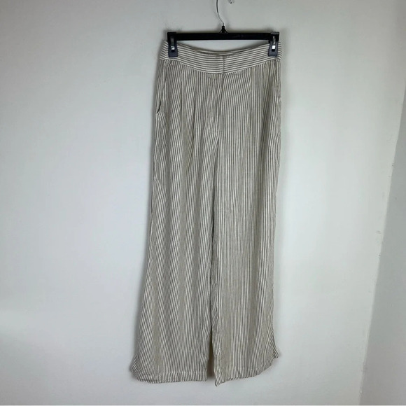 Mango Striped Linen Wide Leg Pants Cream Tan Size 2 - Picture 1 of 5